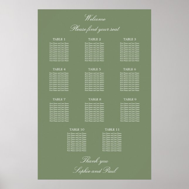 Póster Poster de la tabla de asientos del Boda de mesa Sa (Frente)