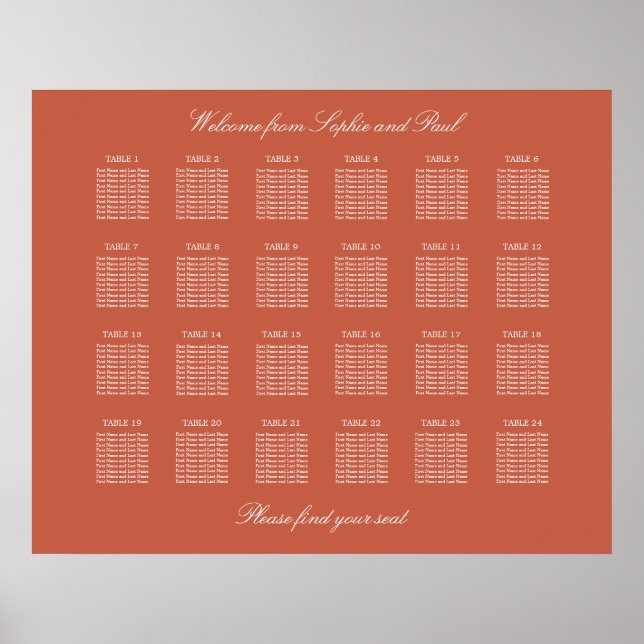 Póster Poster de la tabla de asientos del Boda de mesa Te (Frente)