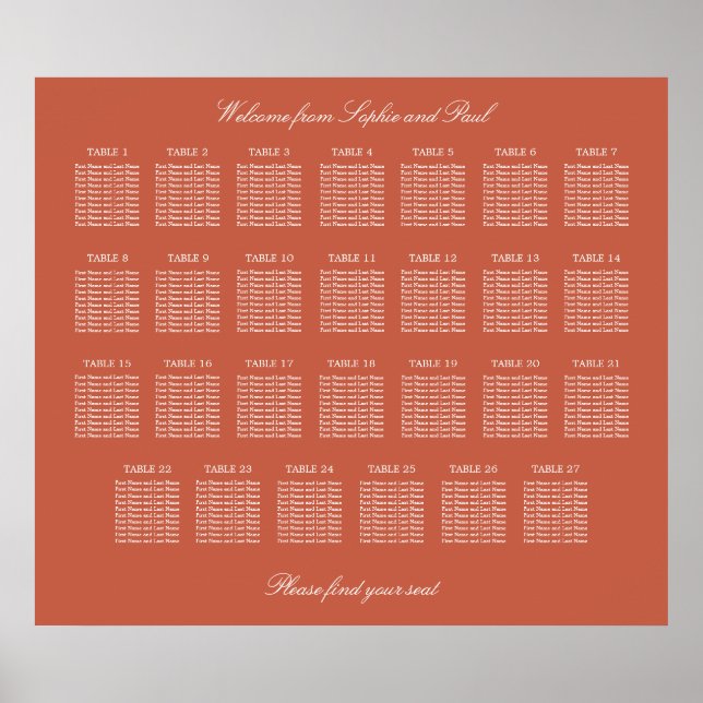 Póster Poster de la tabla de asientos del Boda de mesa Te (Frente)