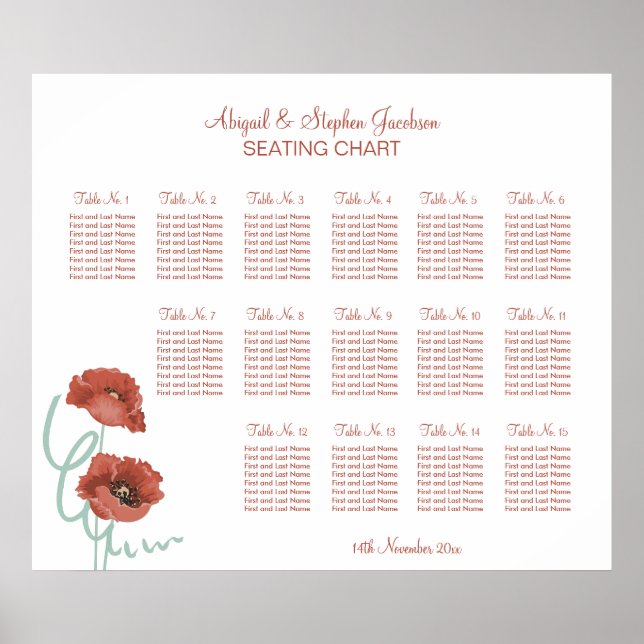 Póster Poster de la tabla de asientos del Boda de Peonies (Frente)