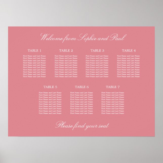 Póster Poster de la tabla de asientos del Boda de tabla R (Frente)