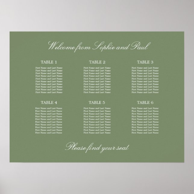 Póster Poster de la tabla de asientos del Boda de tabla S (Frente)