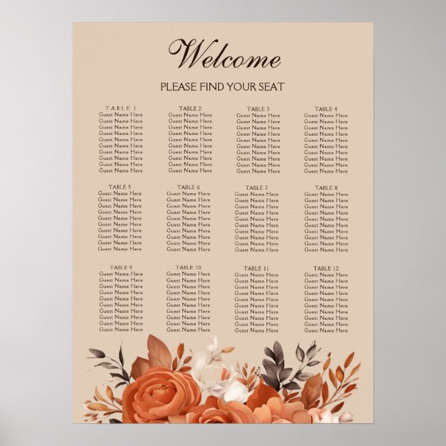 Póster Poster de la tabla de asientos del Boda de Terraco (Frente)