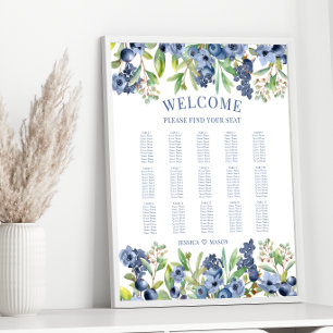 Póster Poster de la tabla de asientos florales de arándan