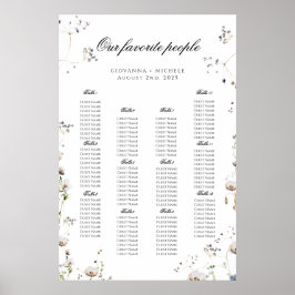 Póster Poster de la tabla de asientos para Bodas de flore
