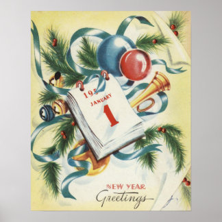 Póster Poster de la tarjeta de felicitaciones de Año Nuev