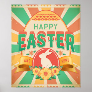 Póster Poster de la tarjeta de vacaciones Retro Easter Eg