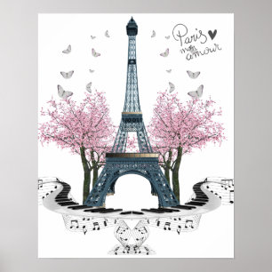 Póster Poster de la Torre Eiffel del Amour de París