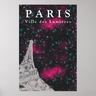 Póster Poster de la Torre Eiffel del cielo nocturno de Pa