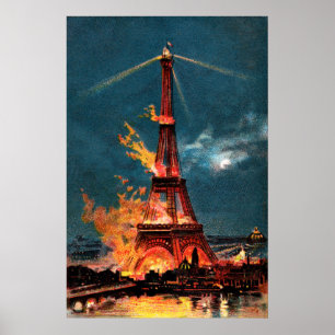 Póster Poster de la Torre Eiffel en llamas