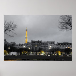 Póster Poster de la Torre Eiffel Negro, Blanco y Amarillo