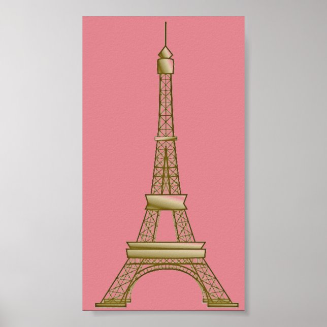 Póster Poster de la Torre Eiffel Rosa y Oro de París (Frente)