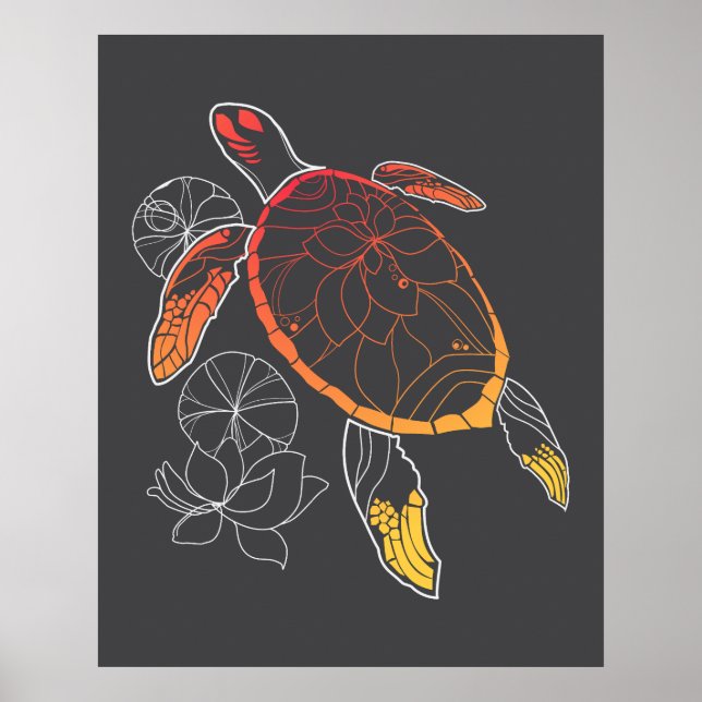 Póster Poster de la tortuga marina con explosión de sol (Frente)