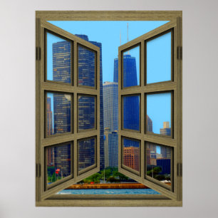 Póster Poster de la ventana abierta del cristal del