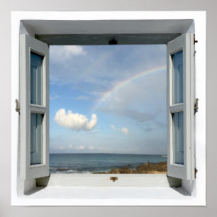 Póster Poster de la ventana con vistas al mar arcoiris y