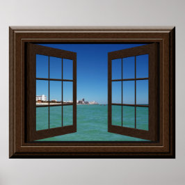 Póster Poster  de la ventana de Faux Aquamarine Ocean Sce