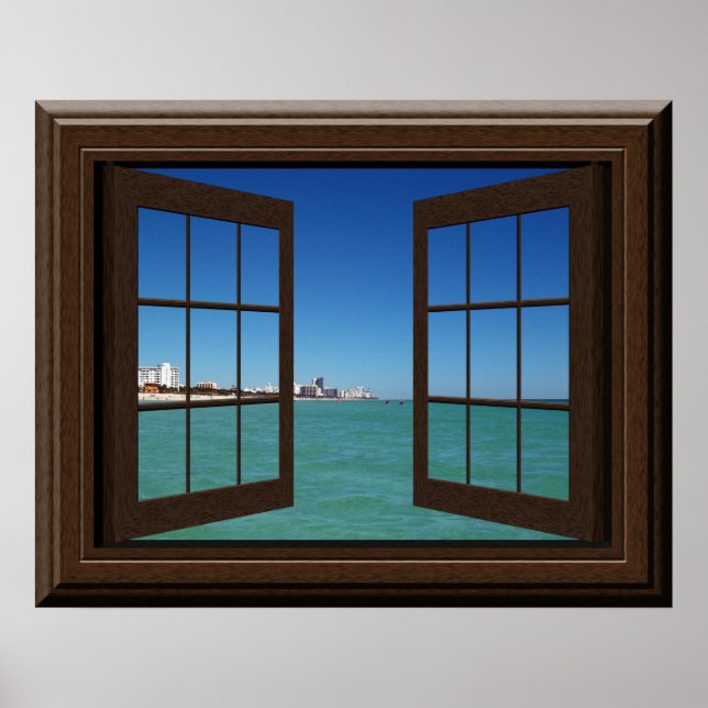 Póster Poster  de la ventana de Faux Aquamarine Ocean Sce (Frente)