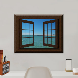 Póster Poster  de la ventana de Faux Aquamarine Ocean Sce