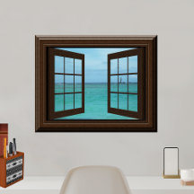Poster  de la ventana de Faux Aquamarine Ocean Sce