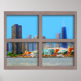 Póster Poster de la Ventana Madera del Panel 4 de Chicago