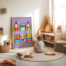 Póster Poster de lápiz Personalizado de docente colorido 