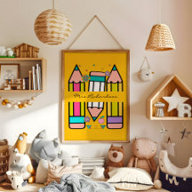 Poster de lápiz Personalizado de profesor amarillo