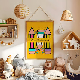 Póster Poster de lápiz Personalizado de profesor amarillo