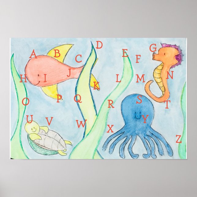 Póster Poster de las criaturas marinas de alfabeto (Frente)