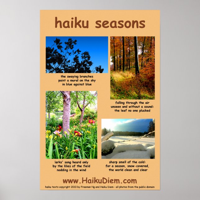 Póster Poster de las estaciones de Haiku (fondo de meloco (Frente)