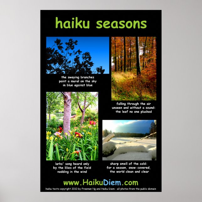Póster Poster de las estaciones de Haiku (fondo negro) (Frente)
