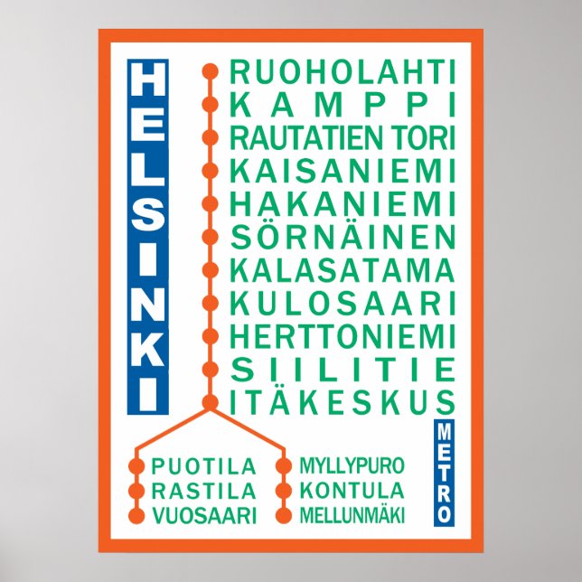 Póster Poster de las estaciones de metro de Helsinki (Frente)
