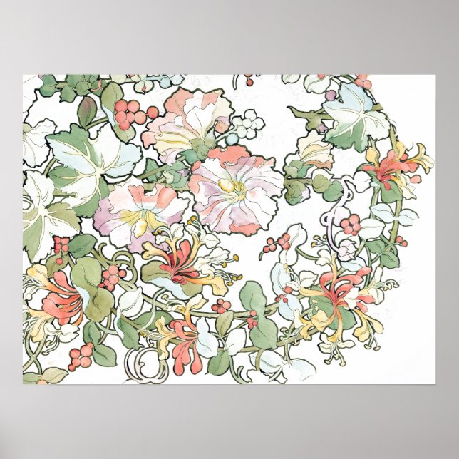 Póster Poster de las flores de mucha Art Nouveau Hollyhoc (Frente)