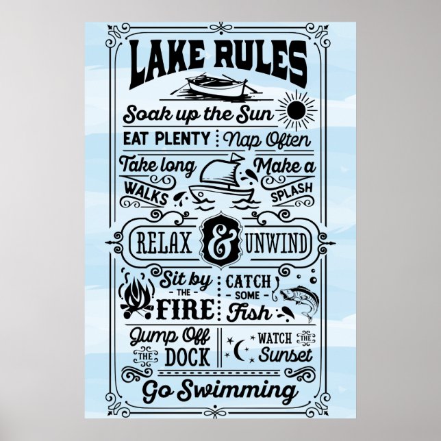 Póster Poster de las reglas del lago blanco azul (Frente)