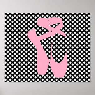 Póster Poster de las zapatillas de ballet rosado Polka Do