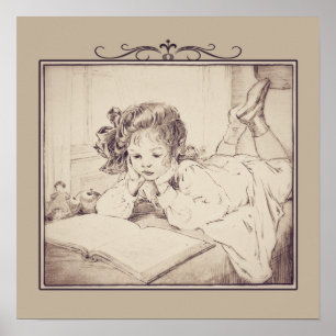 Póster Poster de lectura de Chica Vintage