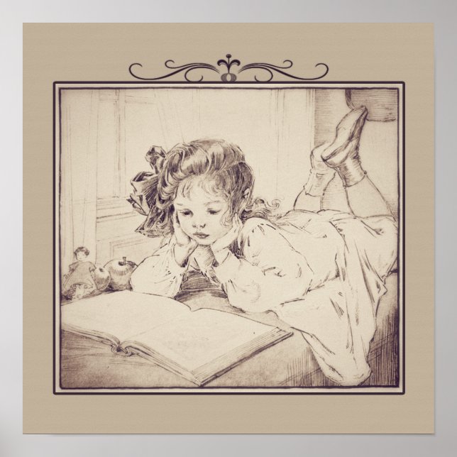 Póster Poster de lectura de Chica Vintage (Frente)