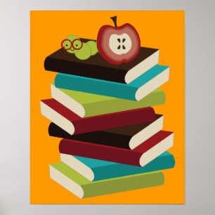 Póster Poster de lectura de gusanos de biblioteca