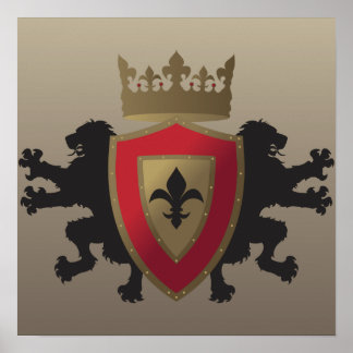 Póster Poster de león rojo medieval heraldry
