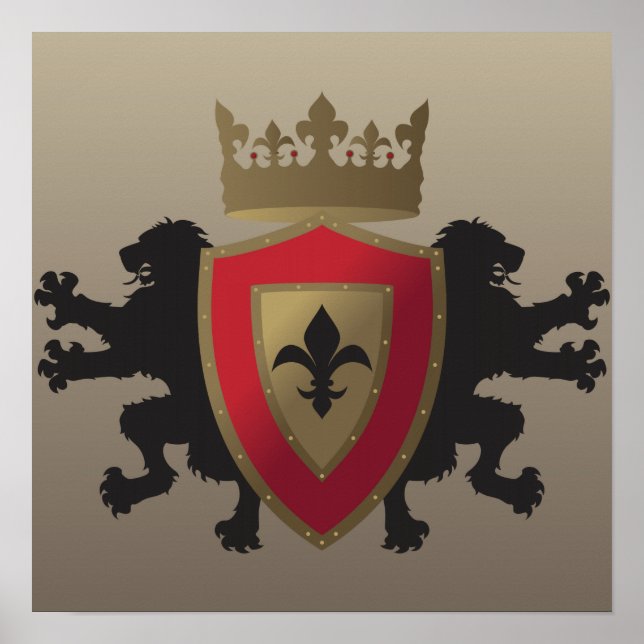 Póster Poster de león rojo medieval heraldry (Frente)