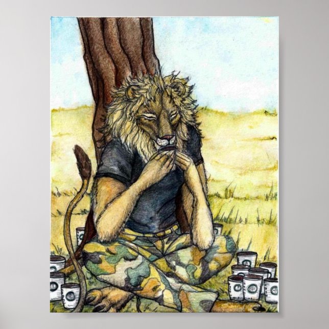 Póster Poster de leones de café (Frente)