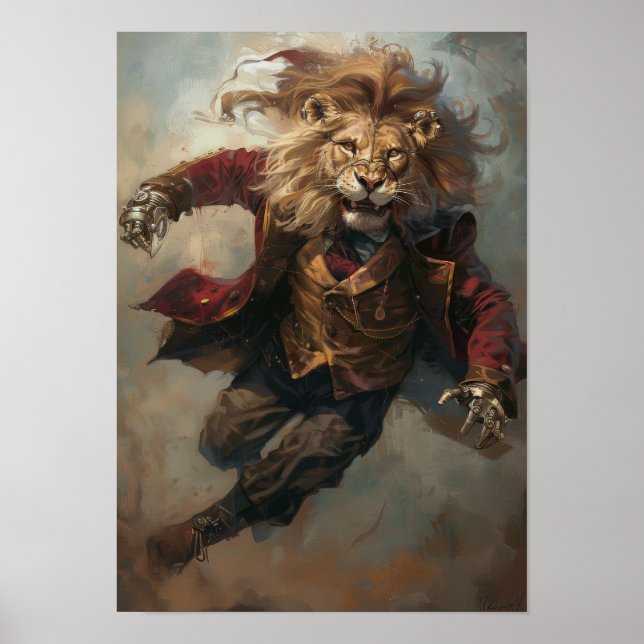 Póster Poster de leones Steampunk | León artístico en la  (Frente)