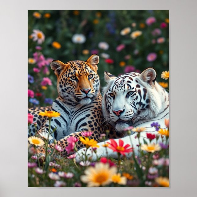 Póster Poster de leopardo/tigre blanco (Frente)