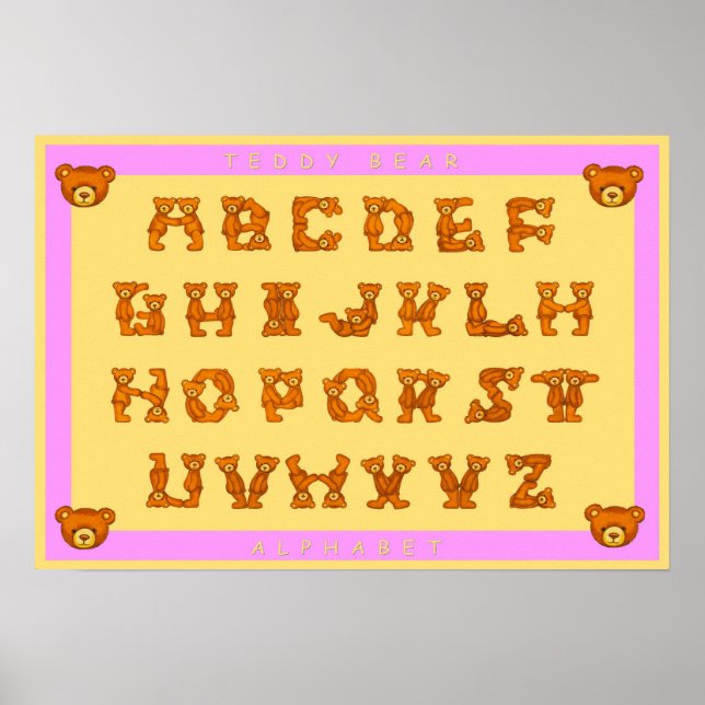 Póster Poster de letras de alfabeto de oseo de peluche~AB (Frente)