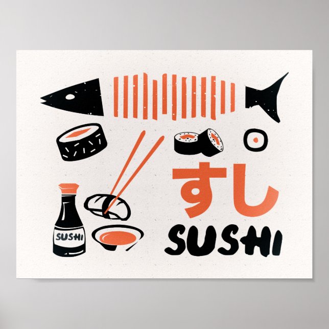 Póster Poster de letreros de cocina de sushi de época (Frente)