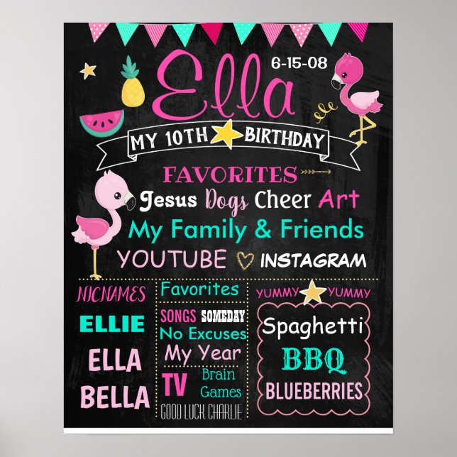Póster Poster de letreros de pizarra de cumpleaños 10 Fla (Frente)