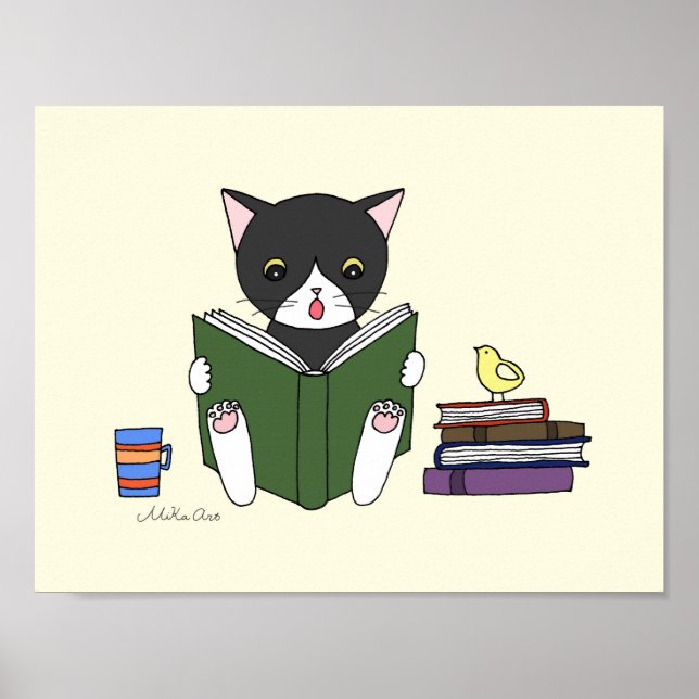 Póster Poster de libro de lectura de gatos niños alfabeti (Frente)