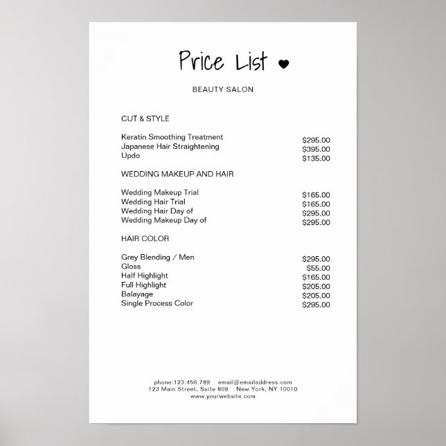 Póster Poster de lista de precios blancos Simpel (Frente)