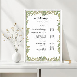 Póster Poster de lista de precios de venta de verde