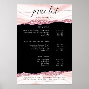Póster Poster de lista de precios moderno, purpurina y ro