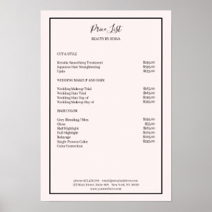 Póster Poster de lista de precios negros Simpel Lightpink